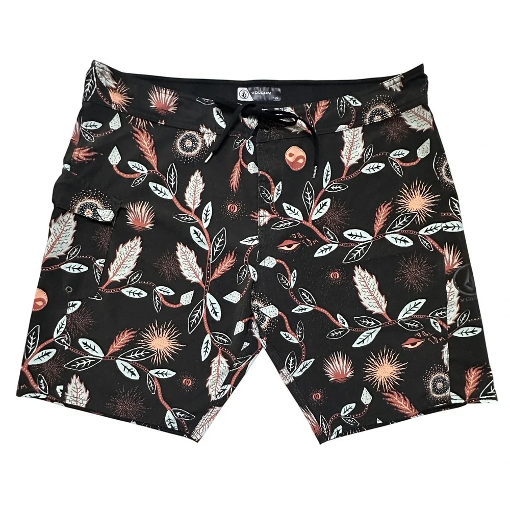 Volcom Board Shorts Mens 40 Black Celestial AOP Surf Trunks Psychedelic Tropical